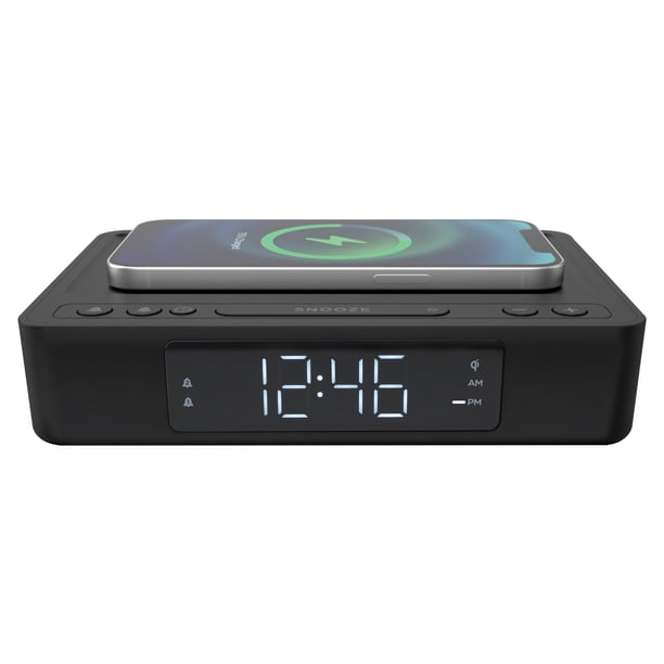 Lumoday USB Digital Alarm Clock with Wireless Charging Station, Black ...