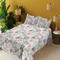 thumbnail image 2 of Ambesonne Floral Design Fitted & Flat Sheet with Shams 4 Pcs Set, Garden Art Eucalyptus, Full, Pale Pink Mint Green, 2 of 5