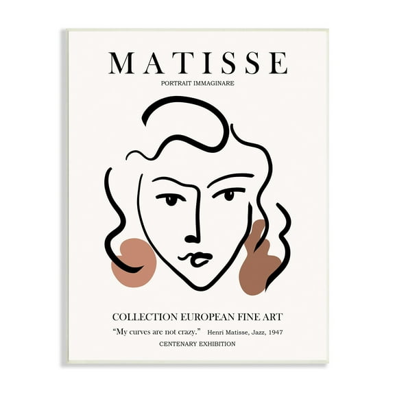 Stupell Industries Curves Not Crazy Matisse Exhibition Woman Face Lines Wood Wall Art, 13 x 19, Design by Ros Ruseva