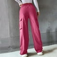 thumbnail image 5 of Petite Cargo Pants For Women High Waisted Trendy Lightweight Joggers Elastic Straight Leg with Pocket Casual Baggy Pants Hot Pink L, 5 of 7