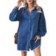 thumbnail image 3 of Vestido Camisero Vaquero Extragrande para Mujer, con Botones, Larga, Farol, Bajo Deshilachado y Azul Oscuro XL, 3 of 10