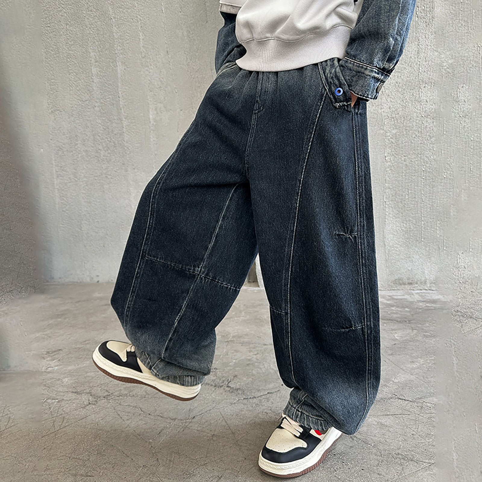 Wdgfv Boys Bootcut Jeans Boys Pants Comfortable Stretch Denim Casual Long Trousers Elastic Waist Suitable for School Outdoor Play for Kids Blue 11-12 Years