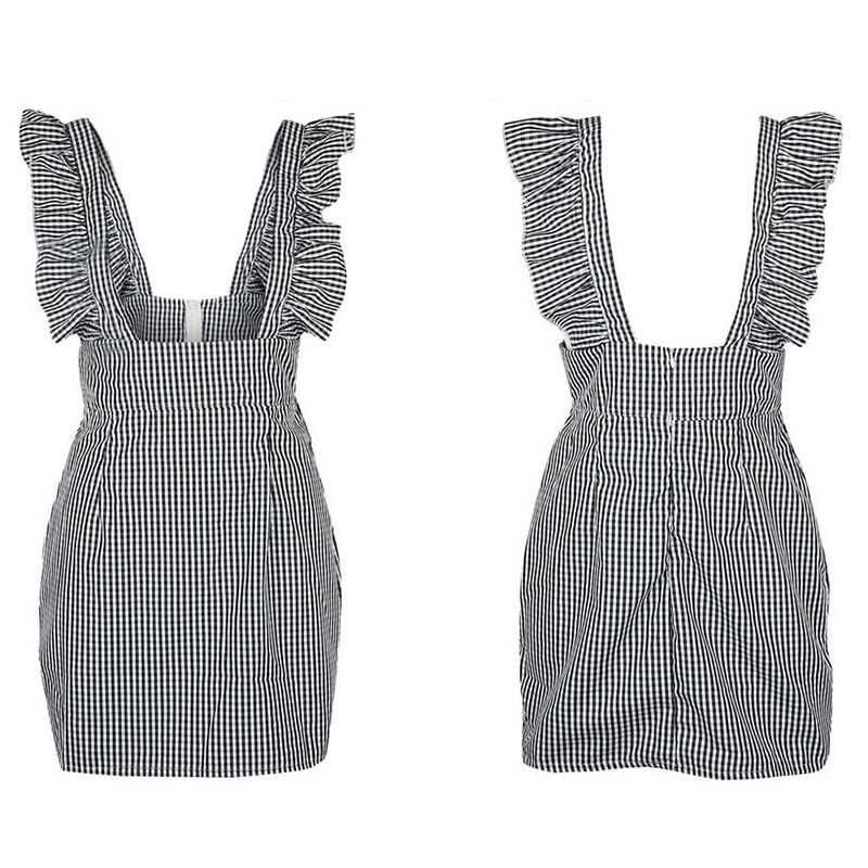white check ruffle pinafore mini dress