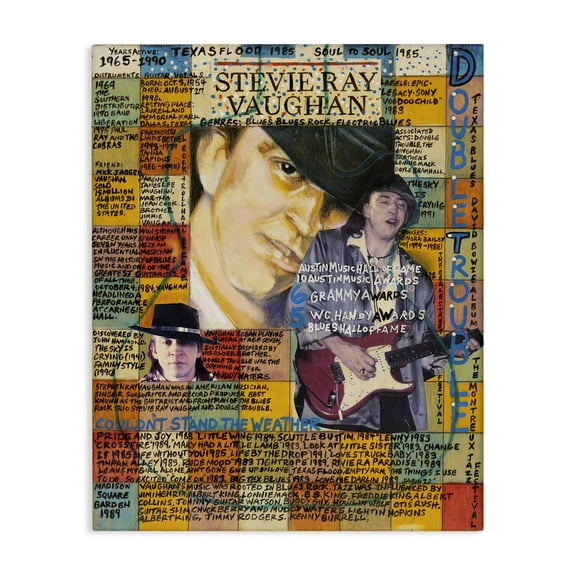 Stupell Industries Stevie Ray Vaughan Collage People Drawing Wrapped Canvas Art Print Wall Art, 16 x 20