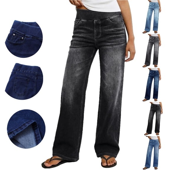 Bmawag Womens Jeans Summer Plus Size Jeans for Women High Waist Stretchy Elastic Waist Stretch Solid Color Thin Stretch Skinny Breasted Pants Trousers Jeans for Women