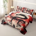 thumbnail image 3 of meiyoeat Samurai Japanese Dragon Bed Spread Queen for Boys, Galaxy Cherry Blossoms Queen Coverlet Set, Dark Crimson, 3 Pieces, 3 of 7
