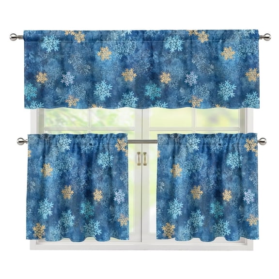 Aplkyhs Blue Snowflake Plaid Tier Home Decor Curtain Valance Christmas Holiday Kitchen Curtain Thermal Insulated Total Room Darkening with Rod Pocket for Living Room Bedroom
