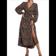 thumbnail image 3 of Vestido Holgado Informal con Escote en V, Corte A, Larga y Abertura Alta para Mujer. Estampado de Leopardo M, 3 of 9