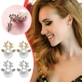thumbnail image 3 of Christmas Pearl Deer Antler Earrings Holiday Studs 2X1.8cm Women's Festive Jewelry, 3 of 6