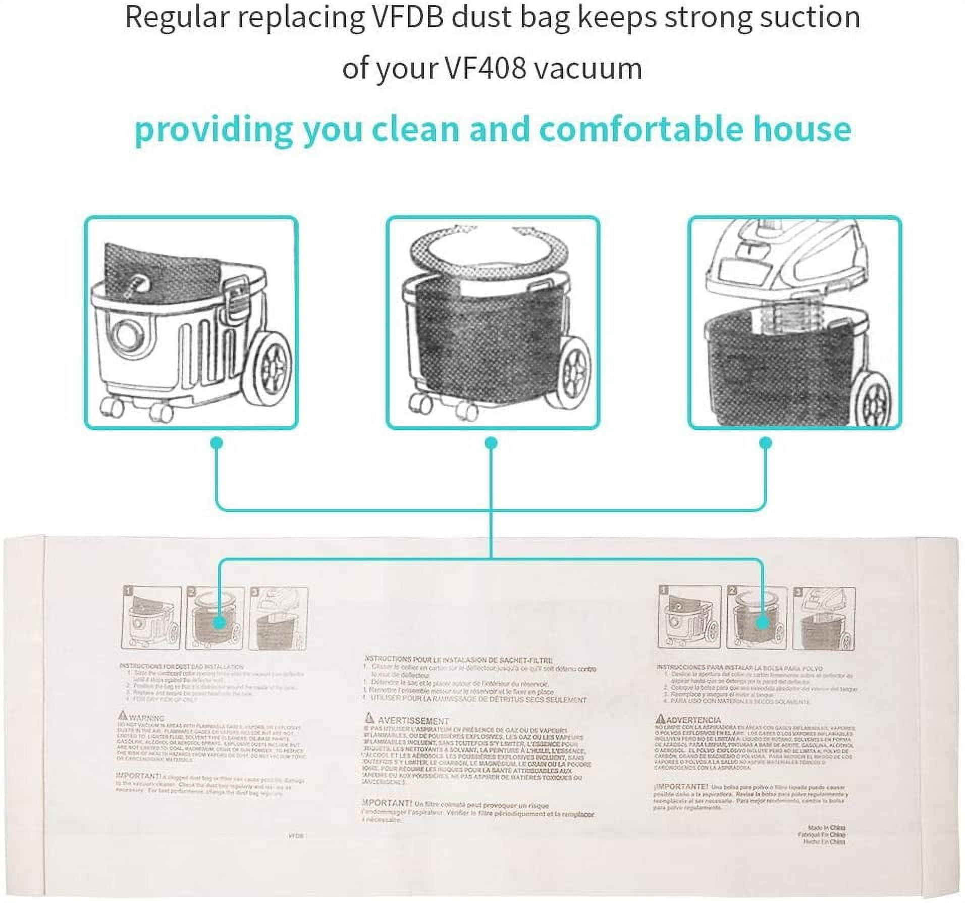 6-Pack Fit 4 Gallon Standard Dust Collection Bag,VDB45, Wet/Dry Vacuum Cleaners