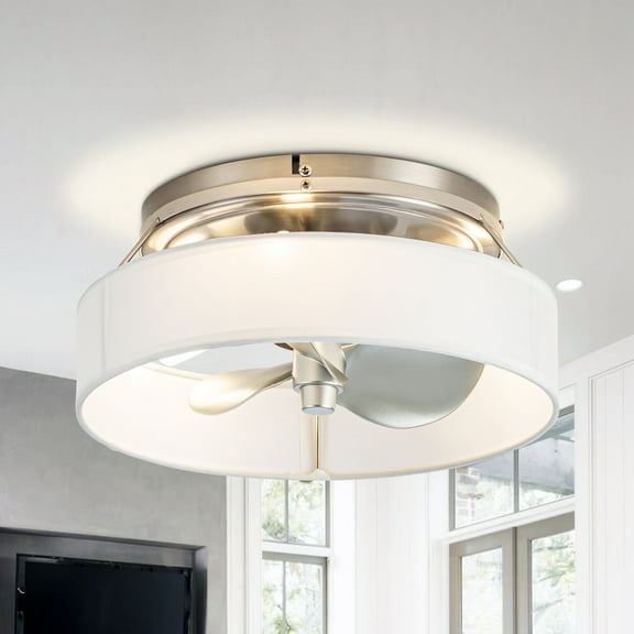 Whose Lamp 12.6" Nickel Flush Mount Ceiling Fan, Modern Style, LED 3000K