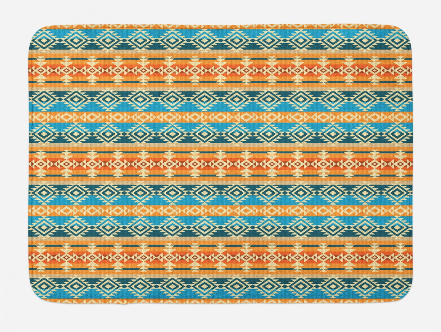 Southwestern Bath Mat, Striped Backdrop with Geometric Tribal Motifs ...