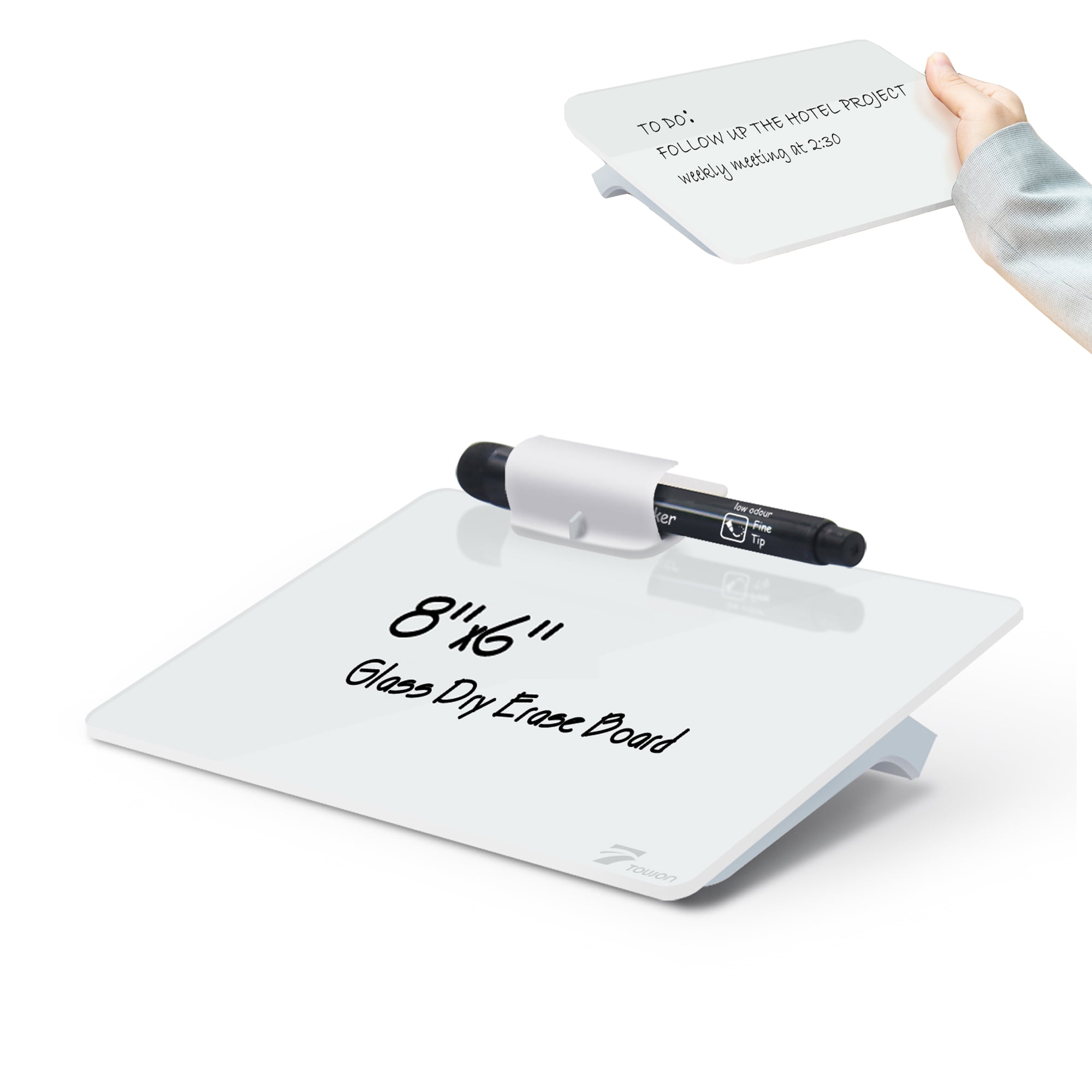 TOWON Mini Handheld Glass Whiteboard With 1 Marker And Stand 8 x6 towon-mini-handheld-glass-whiteboard-with-1-marker-and-stand-8-x6
