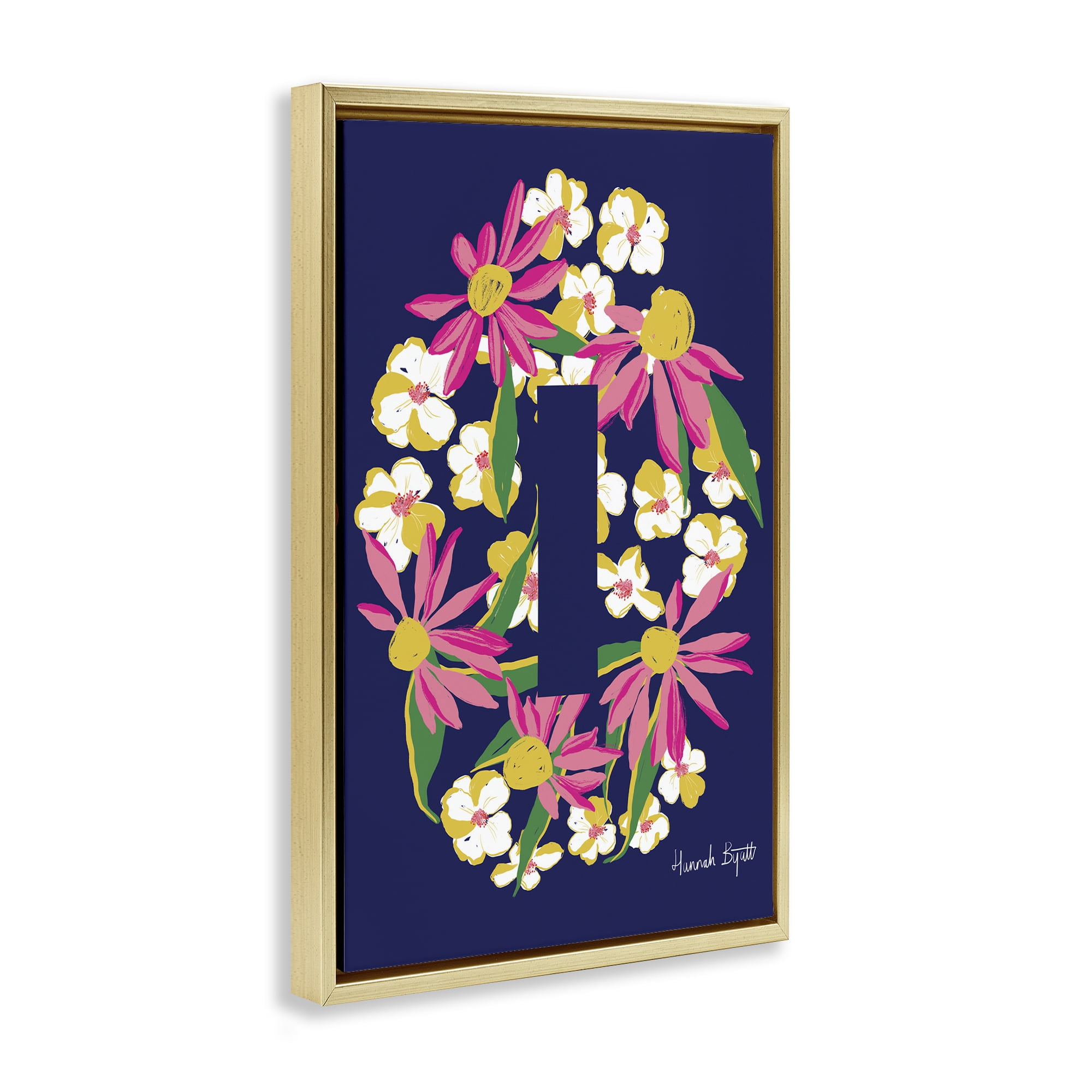 Stupell Industries Floral Bloom Letter I Botanical & Floral Painting Gold Floater Framed Art Print Wall Art, 17 x 25