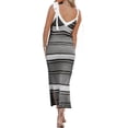 thumbnail image 3 of Women Summer Midi Bodycon Sweater Dress Sexy V Neck Tie Shoulder Striped Knit Side Slit Sleeveless Tank Dress, 3 of 5
