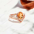 thumbnail image 3 of Citrine Engagement Cluster Ring Set Promise Curved Band Set Diamond Halo Wedding Engraved Jewelry Proposal Gift, 3 of 5