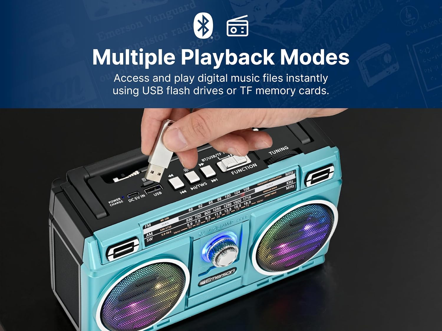 Emerson Portable Bluetooth Boombox with 4-Band Shortwave Radio photo 6