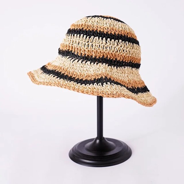 Sombrero de sol a rayas de arcoíris para mujer, sombrero de pescador para mujer, sombreros de playa para mujer, gorra informal idílica para vacaciones, verano, nuevo