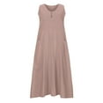 thumbnail image 4 of Diufon Cotton Linen Dresses for Women V Neck Sleeveless Dresses Solid Color Button Long Dress with Pockets, 4 of 4