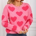 thumbnail image 7 of Womens Cute Heart Sweaters Crew Neck Valentines Day Sweater Long Sleeve Casual Ribbed Knit Pullover Top Pink, L, 7 of 7