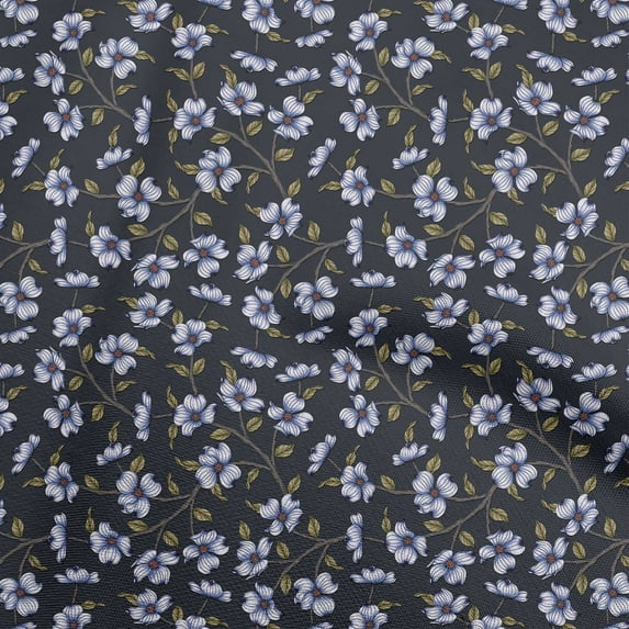 oneOone Cotton Cambric Blue Fabric Floral Retro Sewing Material Print Fabric By The Yard 56 Inch Wide