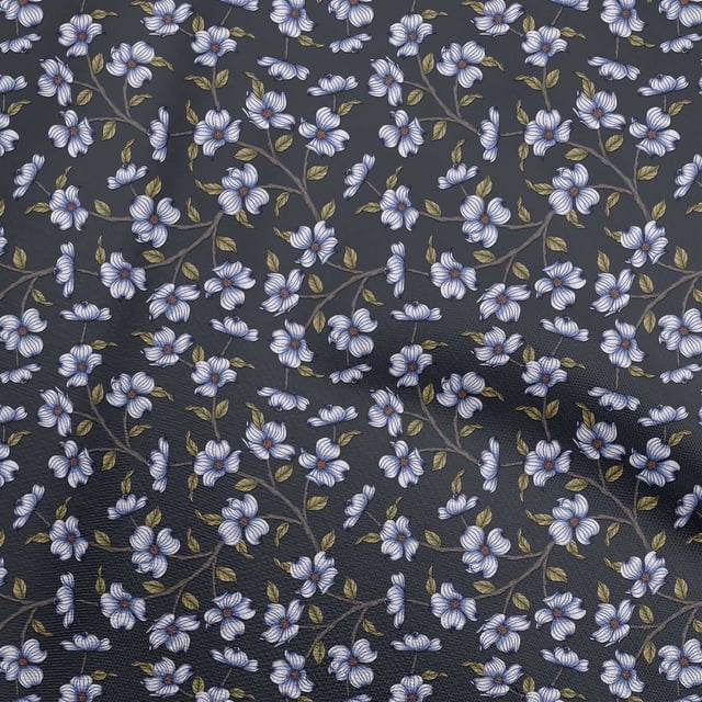 oneOone Tissu Popeline de Coton Bleu Floral Rétro Matériel de Robe Tissu Imprimé Tissu au Mètre 42 Pouces de Large