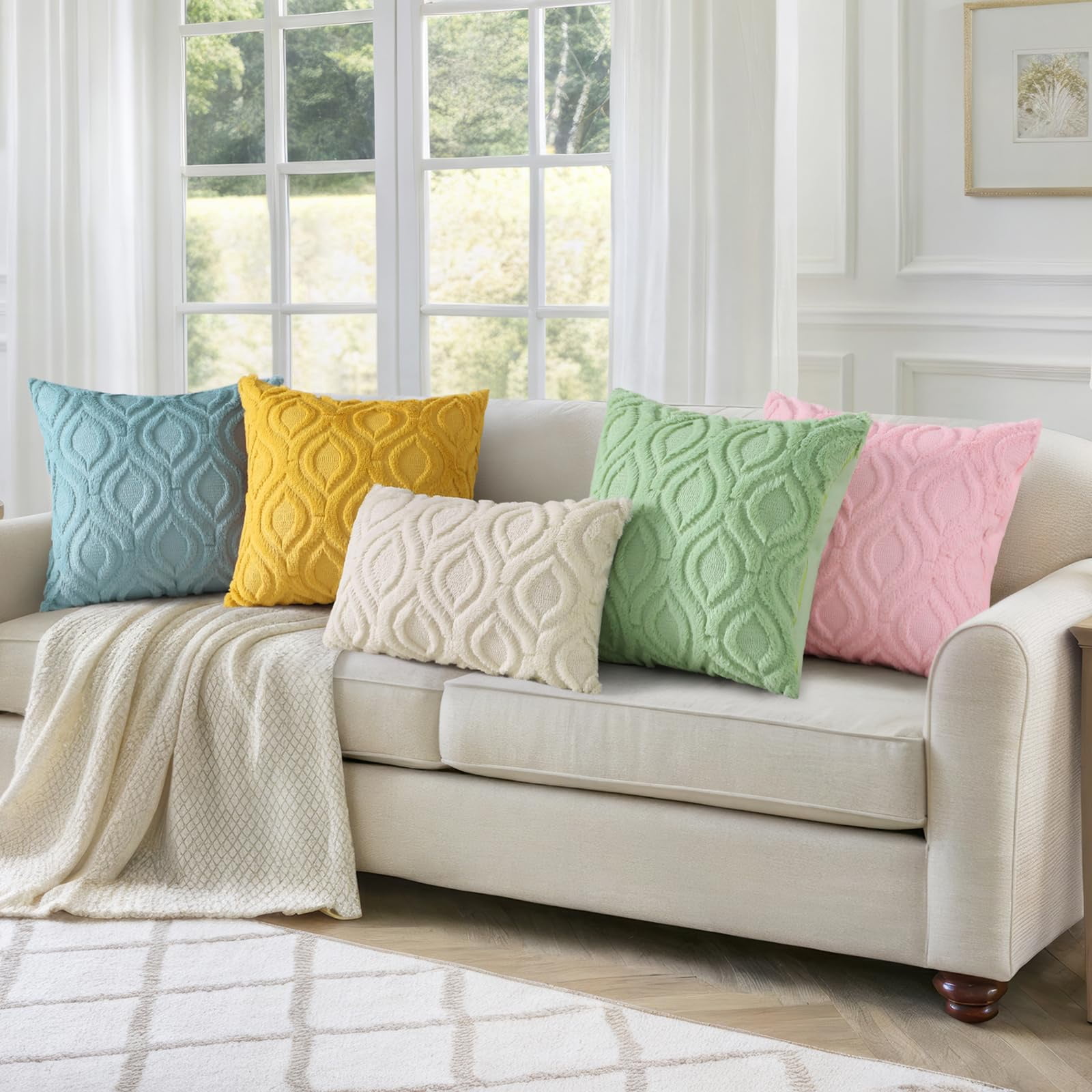 decorUhome Pack of 2 Throw Pillow Covers 12x20, Soft Plush Faux Wool Couch Pillow Covers, Blue Grey (Pillow Cover Only, No Inserts Included)