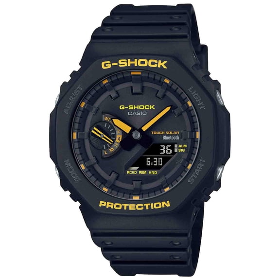 G-Shock Caution Yellow Series Analog-Digital Connected Solar Black Resin Strap Watch | GAB2100CY-1A