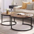 thumbnail image 2 of Dextrus Round Wood Coffee Table, Rustic Brown (Set of 2), 2 of 7