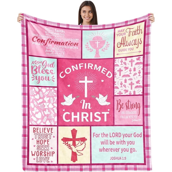 Confirmation Gifts for Teen Girls, Baptism Confirmation Gift for Girl, Confirmed in Christ Blanket 50" x 60", Best First Holy Communion Gifts, Easter Gifts for Women Religious