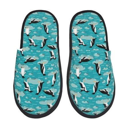 Balery Penguins On The Ice In The Sea Slient Indoor Furry Fleece Comfort House Shoes Soft Non-Slip Home Shoes Cotton slippers House Slippers-- Large