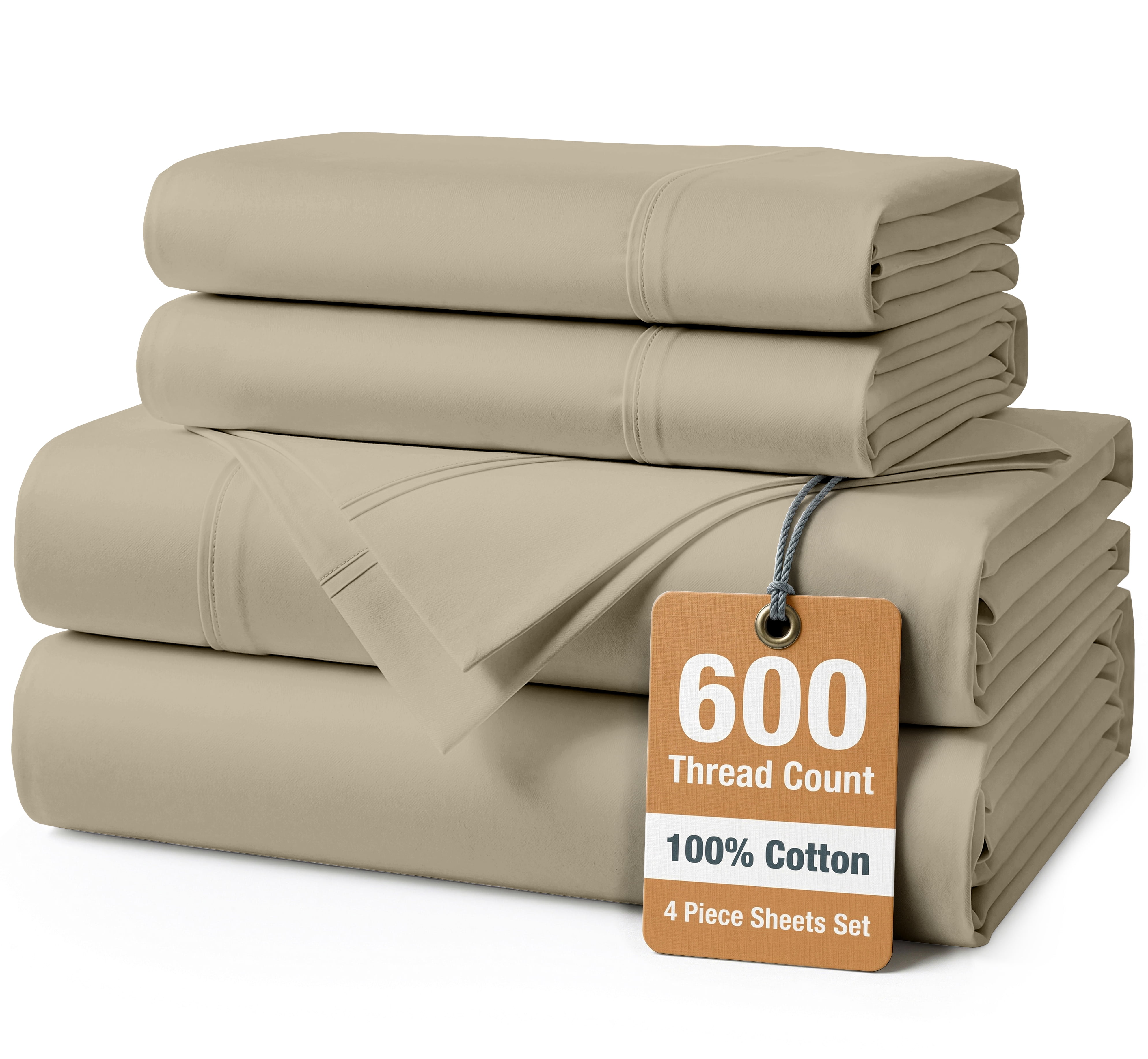 Casa Platino Sheets Queen Size Bed Set – 600 Thread Count Long-Staple 100% Cotton, Sateen Finish, Extra 2 Pillowcases, Soft & Breathable Fabric – Linen