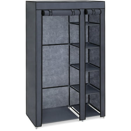 Skinny Wardrobe Closet Best Choice Products 6-Shelf Portable Fabric Closet Wardrobe Storage Organizer w/ Cover and Adjustable Rod, Gray ()