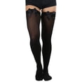 thumbnail image 5 of ToBeInStyle Womens Beautiful Satin Bow Opaque Thigh High Stockings - Black w/ Black Bow - One Size Plus, 5 of 7