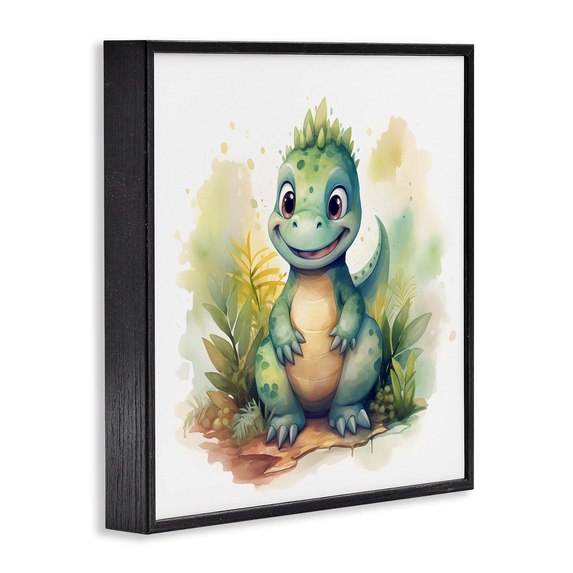 Stupell Industries Crafty Smiling Dinosaur Black Framed Giclee Art, design by Steve Hunziker