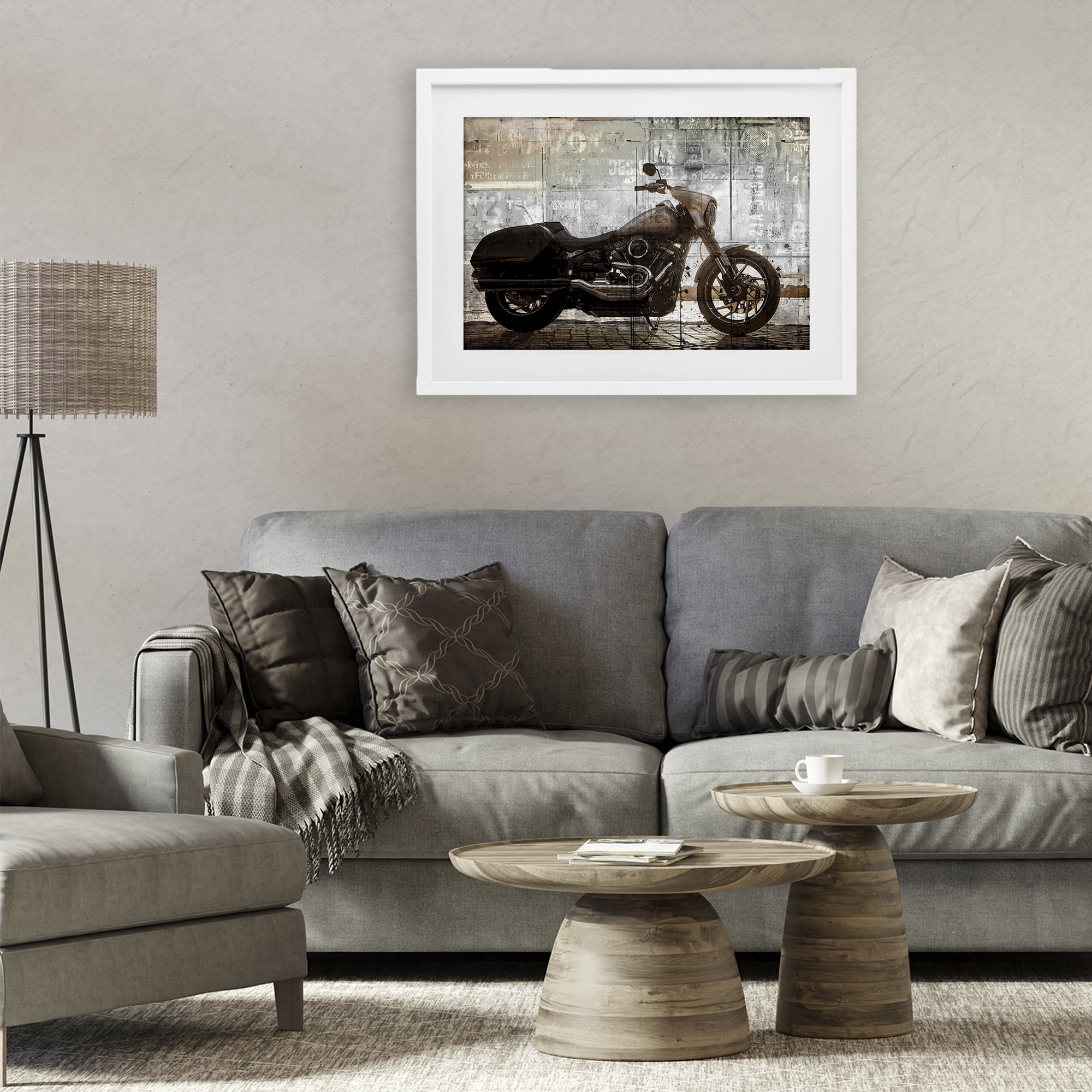 Stupell Industries Sunset Ride Motorcycle White Framed Print Under Glass, design by Kim Allen