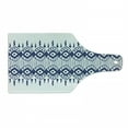 thumbnail image 1 of Ikat Cutting Board, Traditional Design Borders Art Geometrical Motifs and Shapes, Decorative Tempered Glass Cutting and Serving Board, Wine Bottle Shape, Navy Blue and White, by Ambesonne, 1 of 1