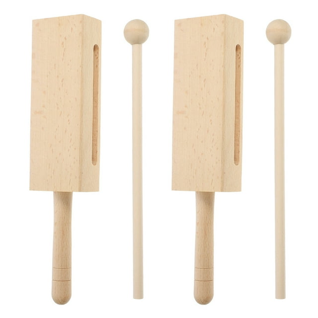 KAKOWELY 2 Sets Wood Rhythm Instruments Wooden Block Percussion Instrument with Mallet,8.86X"X1.97"X1.18"
