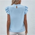 thumbnail image 4 of Nnhblu Womens Shirt Short Ruffle Sleeve Round Neck Casual Tshirt Fitted Elegant Tops Blouses Light Blue,S-XL, 4 of 5