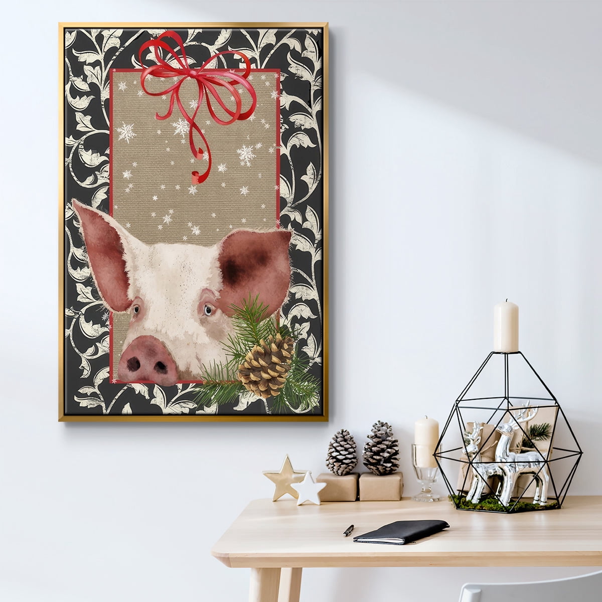 County Christmas Farm II - Framed Gallery Wrapped Holiday Canvas - 27 x 41 - Gold Frame