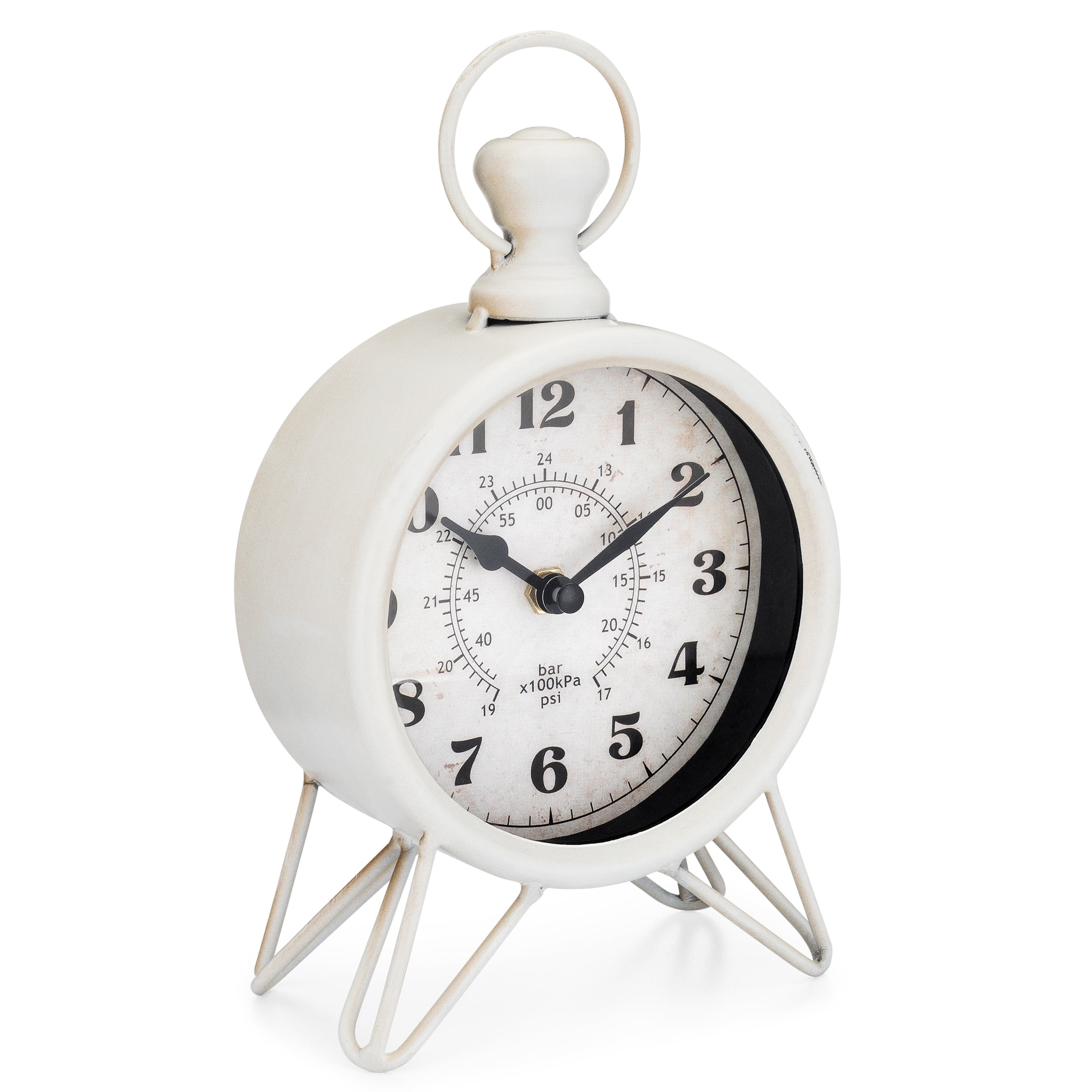 Westclox Charming White Distressed Metal Bird Table Clock Battery Op USA Seller 