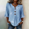 thumbnail image 2 of Oversized Tshirts for Women Elegant Blouse | Exquisite Print T Shirt | V Neck Sleeve 3/4 Sleeve Blue Summer Tops for Women, 2 of 4