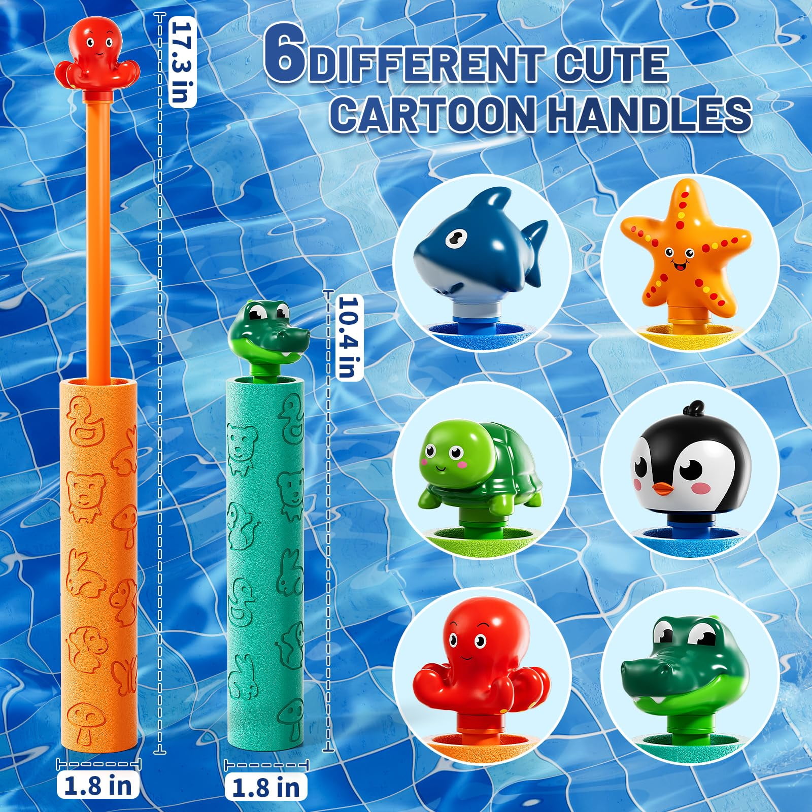 6 Pack Animal-Handle Foam Water Blaster Guns