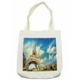 thumbnail image 1 of Paris Tote Bag, Famous Eiffel Tower France and Cloudy Autumn Sky Bare Branched Trees Fall Season, Cloth Linen Reusable Bag for Shopping Books Beach and More, 16.5" X 14", Cream, by Ambesonne, 1 of 2