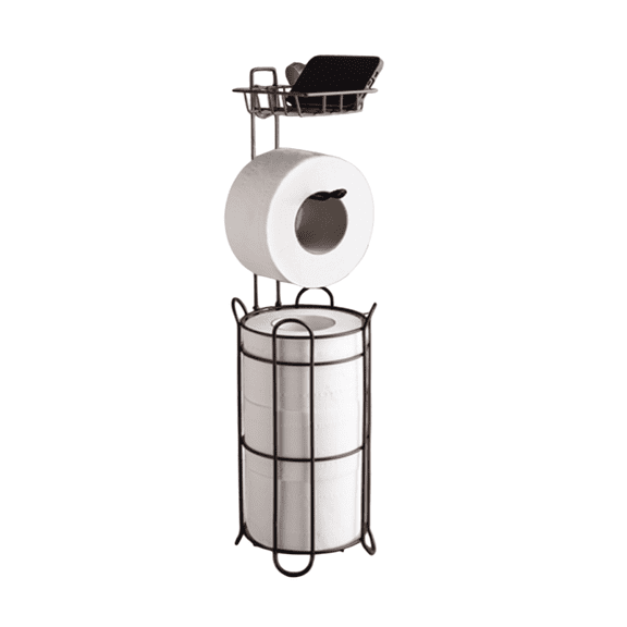 Tcbosik Toilet Paper Holder for 3 Mega Roller, Stand Tissue Paper Roll Dispenser with Shelf for Wipes and Phone, Toilet Paper Storage for Bathroom, Brown