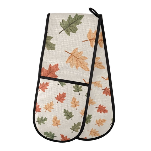 Yayeee Double Oven Mitt Kitchen Heat Resistant Baking 35" x7" Quilted Glove, Green Autumn Leaves