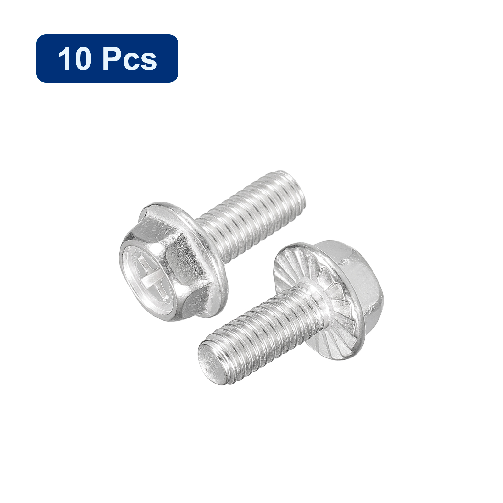 M6x14mm Phillips Hex Head Flange Bolts, 10 Pack 304 Stainless Steel Screws 