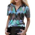 thumbnail image 1 of Gibobby Blusa Casual Para Mujer Camiseta de manga corta con cuello estampado para mujer, blusa de verano con cuello en V para mujer（Azul， M), 1 of 3