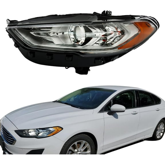 ALL-CARB Driver Side Headlights Assembly Halogen Replacement for Fusion 2017-2019 with DRL Housing Chrome Lamp LH 1PC FO2502350