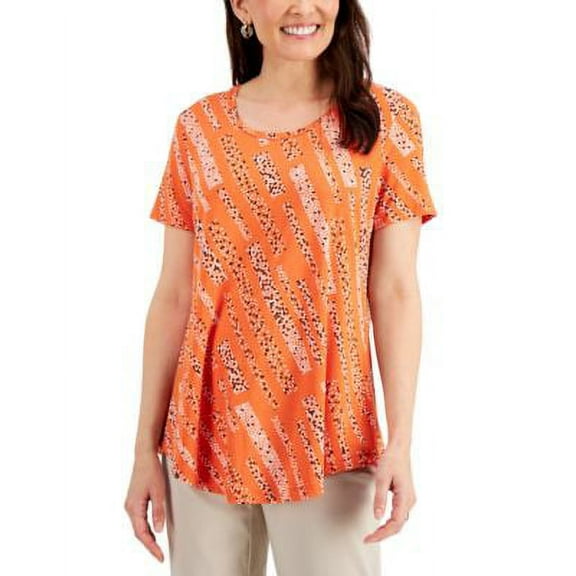 MSRP $35 Jm Collection Petite Printed T-Shirt Orange Size P/S Petite
